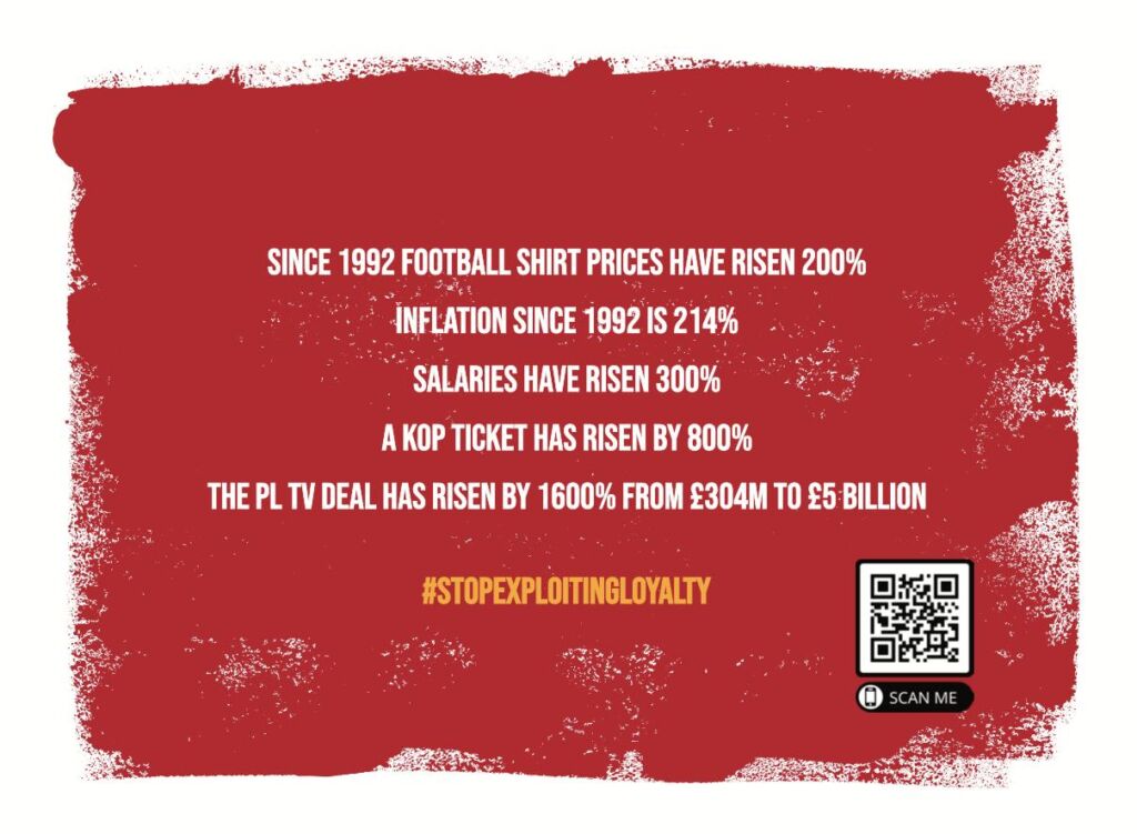 A Spirit of Shankly information card about the Stop Exploiting Loyalty campaign